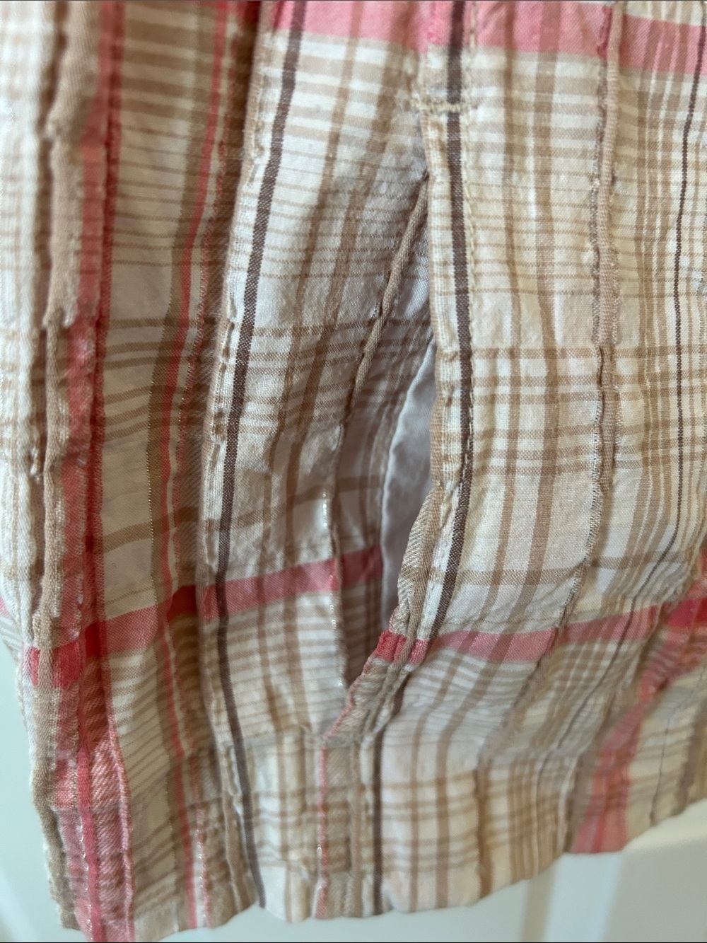 CJ Banks Lightweight Plaid Button-Up Shirt in Cream & Pink 3X - Picture 5 of 11